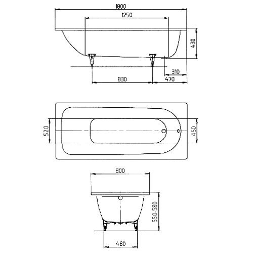 Стальная ванна Kaldewei Advantage Saniform Plus 375-1 с покрытием Anti-Slip и Easy-Clean 180x80 112830003001 - 3