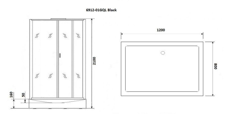 Душевая кабина Niagara Premium NG-6912-01GQL BLACK 120х80х210 левая, черная 69120134GQLBLACK - 2