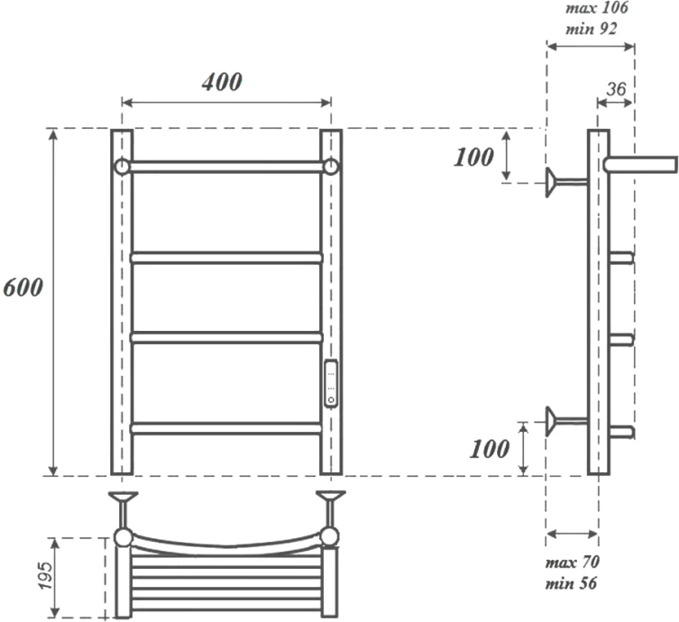 Полотенцесушитель электрический Point Афина 40х60 хром с полкой PN04846P - 2