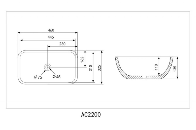 Раковина накладная ABBER Rechteck 46 черная матовая  AC2200MB - 4