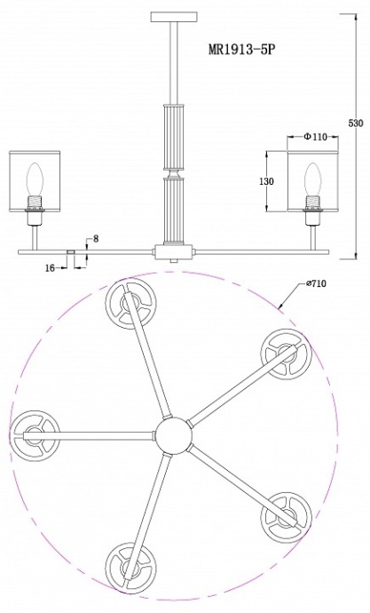 Люстра на штанге MyFar Alen MR1913-5P - 3