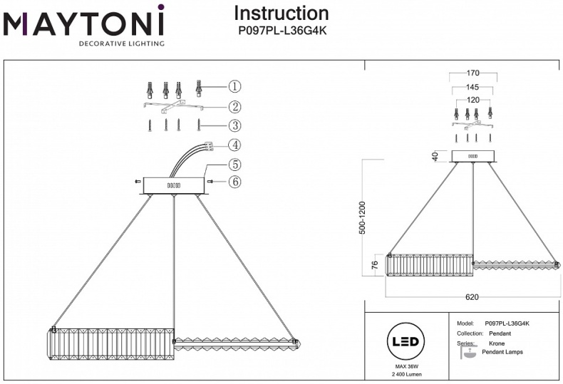 Подвесной светильник Maytoni Krone P097PL-L36G4K - 1