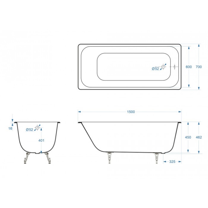 Ванна чугунная Delice Aurora 150х70 с отверстиями под ручки DLR230603R - 1