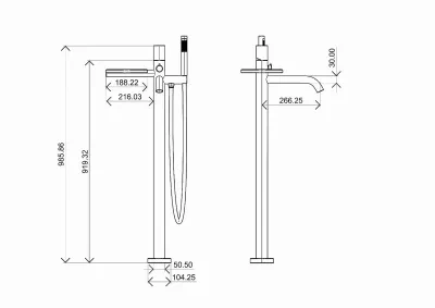 Смеситель для ванны напольный Boheme Stick черный с золотом 129-BG - 1