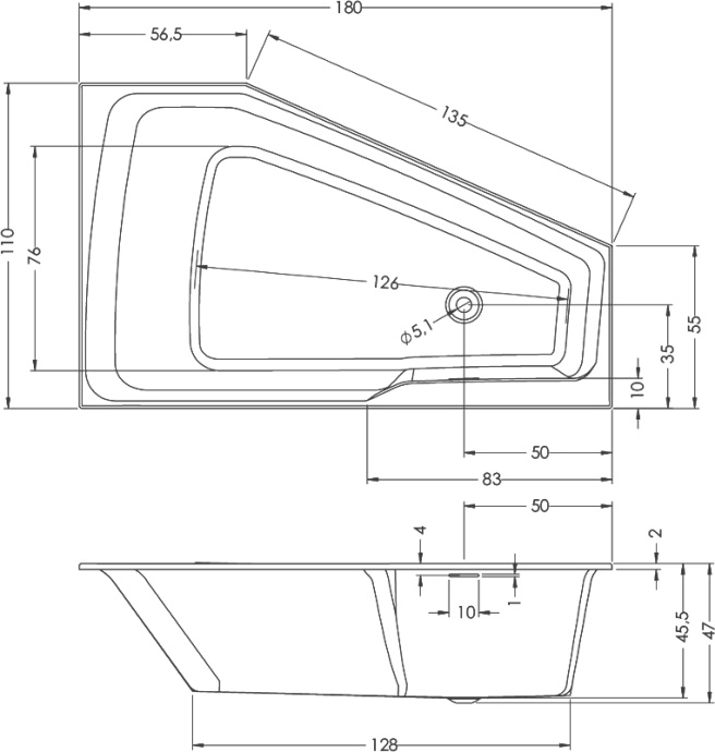 Акриловая ванна Riho Rething Space 180х110 L BR1800500000000 B116001005 - 1