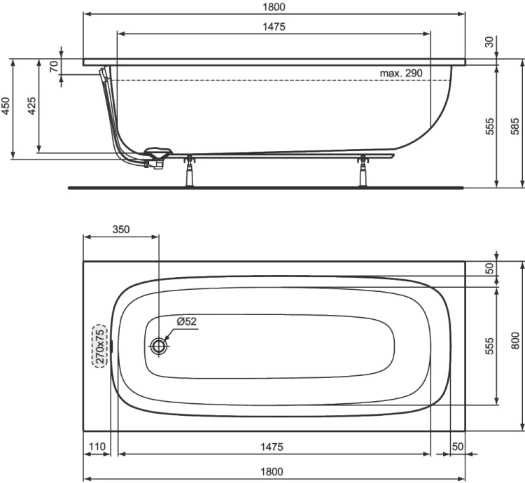 Ванна акриловая Ideal Standard I.life A 180x80 белый T476201 - 4