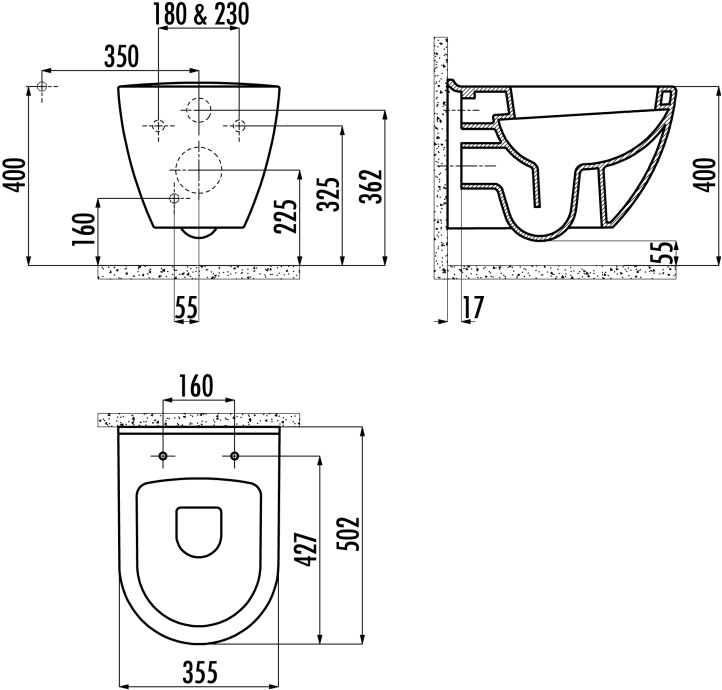 Чаша для унитаза подвесного Creavit TP325 белая TP325-11CB00E-0000 - 2