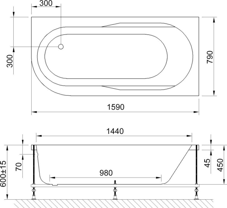 Акриловая ванна Royal bath Azur 159x79 см  RB 614202 R - 1