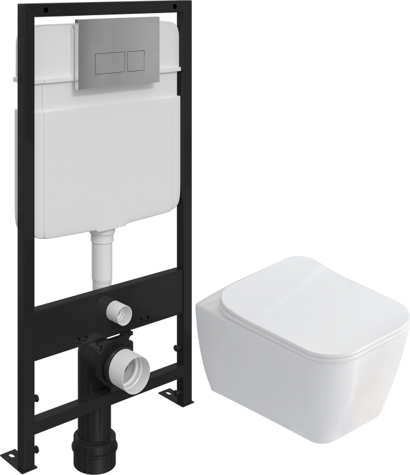 Комплект Унитаз подвесной STWORKI Монтре SETK3204-2616 безободковый, с микролифтом + Система инсталляции для унитазов EWRIKA ProLT 0026-2020 с кнопкой смыва 0041 хром 559954 - 0