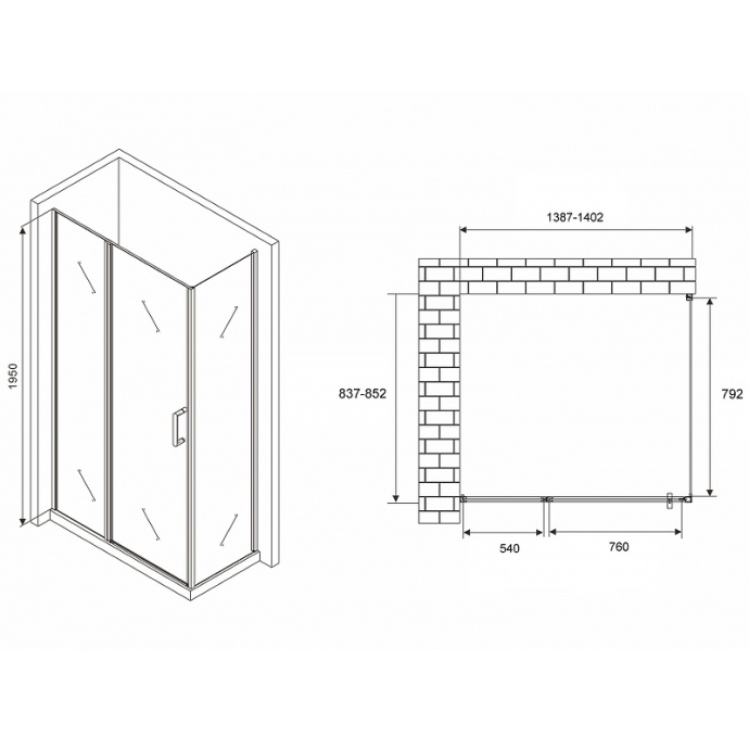 Душевой уголок Abber Sonnenstrand 140х85 хром стекло прозрачное AG04140S-S85 - 1