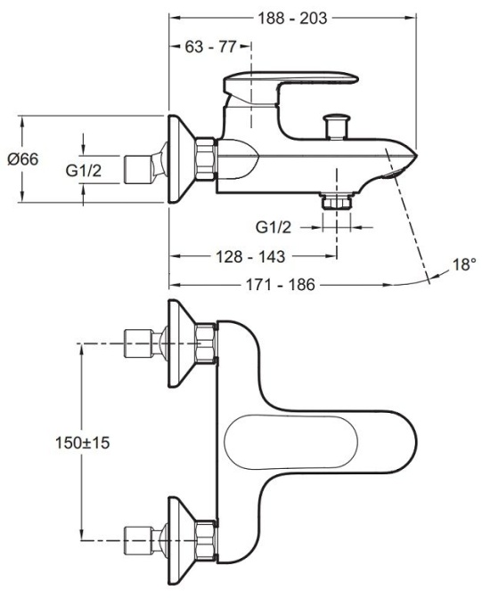 Смеситель Jacob Delafon Kumin E99460-CP для ванны с душем - 1