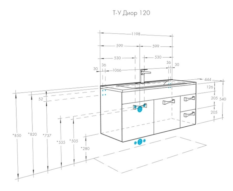 Тумба с раковиной Aquaton Диор 120 белый 1A1106K3DR010 - 10