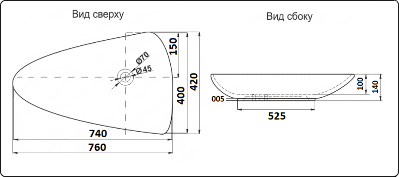 Раковина накладная Ceramalux N 76 белый  7862 - 5
