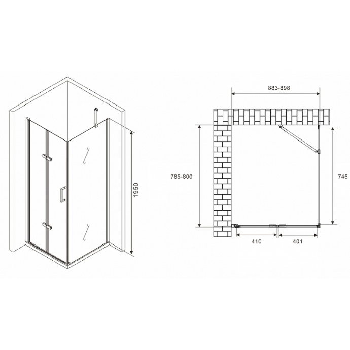 Душевой уголок Abber Zart 90x80 профиль хром стекло прозрачное AG08090P-S81 - 2