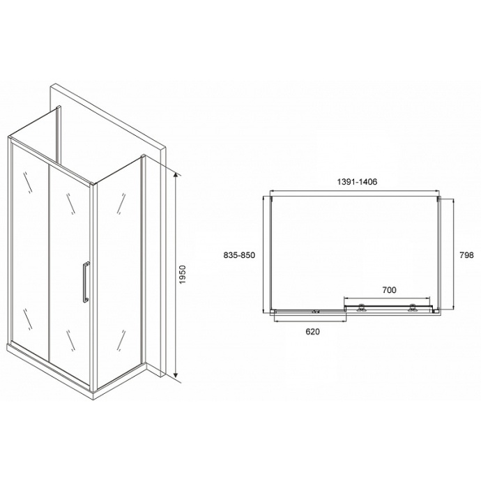 Душевой уголок Abber Schwarzer Diamant 140х85 черный стекло прозрачное AG30140BH-S85B-S85B - 1