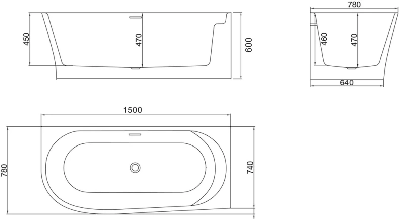 Акриловая ванна BELBAGNO 150х78 белый  BB410-1500-780-R - 2