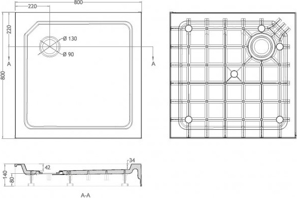 Поддон для душа Cezares Tray SMC A 80x80 см TRAY-SMC-A-80-550-150-W - 1