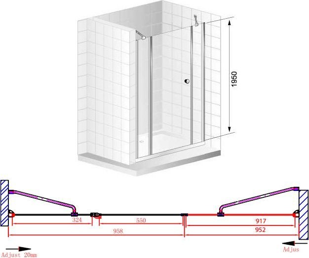 Душевая дверь в нишу Cezares Elena B13 100/60/40 C Cr ELENA-W-B-13-100+60/40-C-Cr - 6