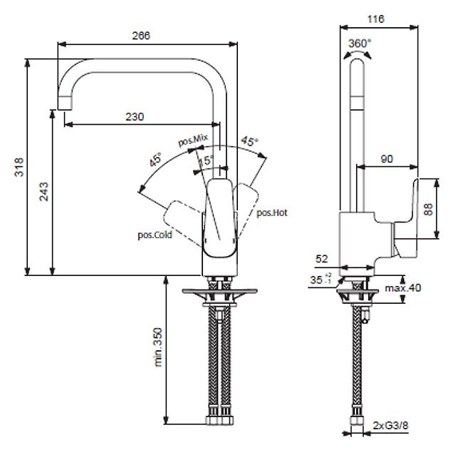 Смеситель для кухонной мойки Ideal Standard Ceraplan III хром  B0725AA - 2