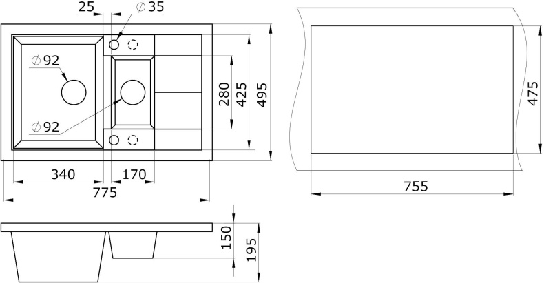 Мойка кухонная Paulmark Feste 77.5 серый матовый PM237850-GR - 2