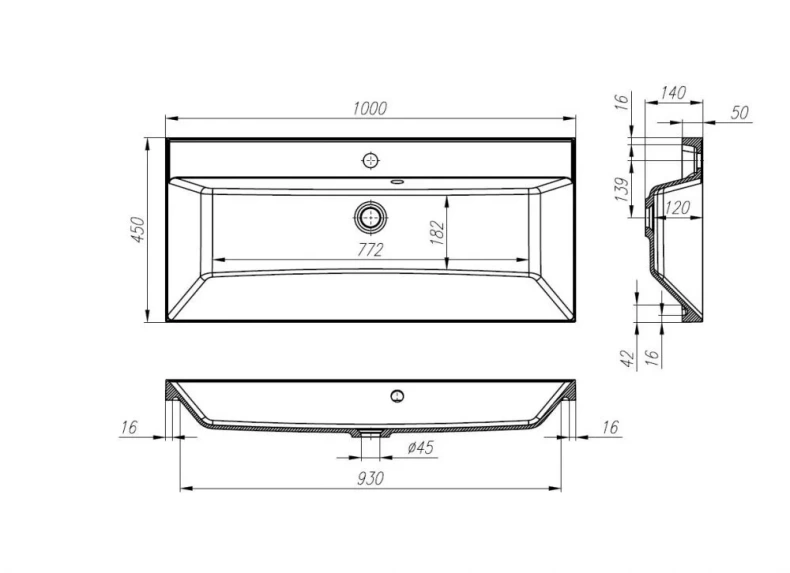 Мебельная раковина Belbagno Aurora 100х45 черный, матовый  BB1000/450-LV-ART-AST-NERO - 2