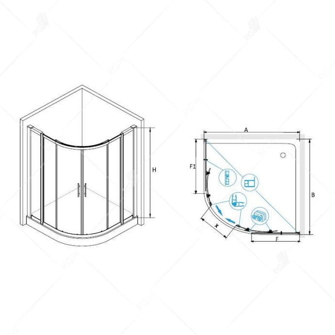 Душевой уголок Rgw Hotel 120x120 см  030651222-11 - 1