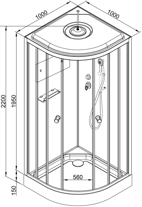 Душевая кабина Deto B 100х100  B01SLEDBLACK - 13