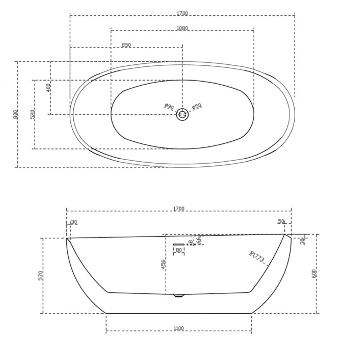 Акриловая ванна Abber 170x80, универсальная  AB9285 - 4