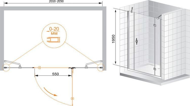 Душевая дверь в нишу Cezares Bergamo B13 90 60/60 C Cr R BERGAMO-W-B-13-90+60/60-C-Cr-R - 5