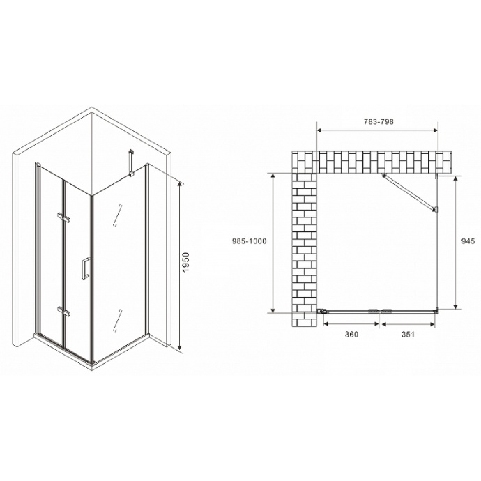 Душевой уголок Abber Zart 80x100 профиль хром стекло прозрачное AG08080P-S101 - 2