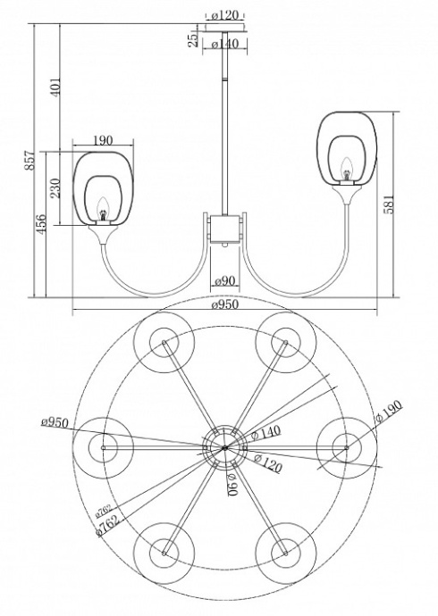 Люстра на штанге Maytoni Aura MOD016PL-06BS - 2