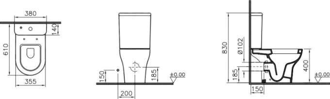 Унитаз-компакт VitrA Zentrum Open-back, безободковый 9824B003-7207 - 3