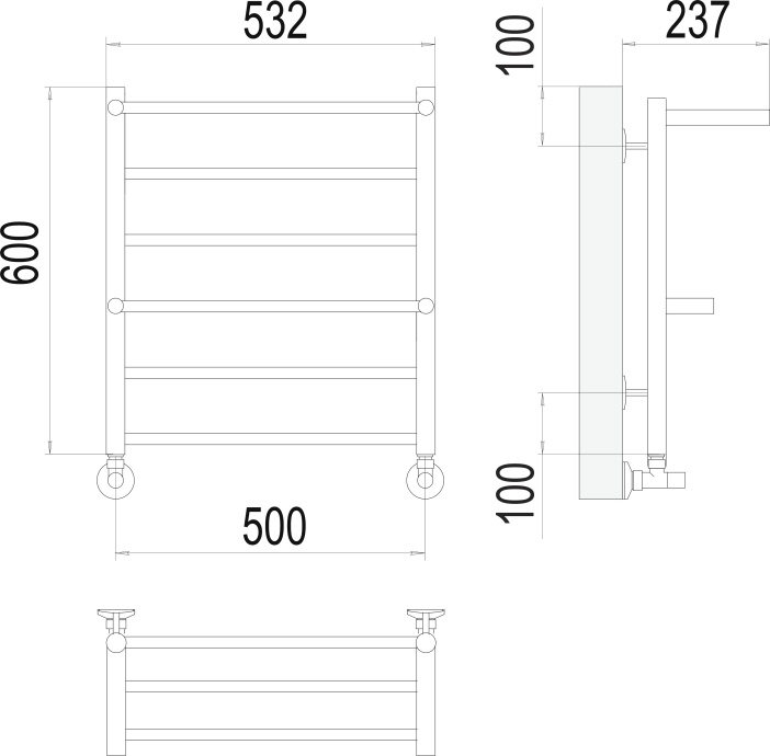 Водяной полотенцесушитель Terminus Анкона П6 500x600 с полкой Хром 4670078529954 - 2