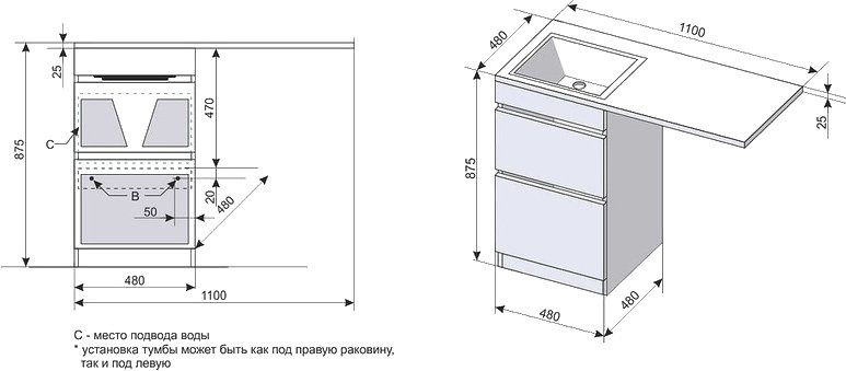 Тумба с раковиной Style Line Даллас 110 Люкс Plus напольная, белая - 16