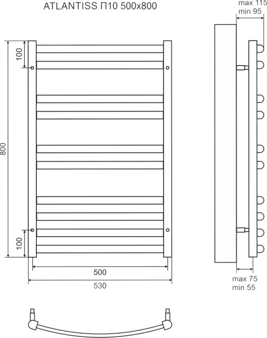 Полотенцесушитель электрический Lemark Atlantiss П10 50x80, черный LM32810REBL - 3