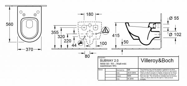 Подвесной унитаз Villeroy & Boch Subway 2.0 (5600 50 R1) 560050R1 - 2