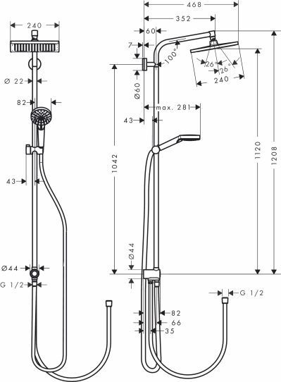 Душевая стойка Hansgrohe Crometta E 240 1jet Showerpipe Reno EcoSm 27289000 9 л - 2