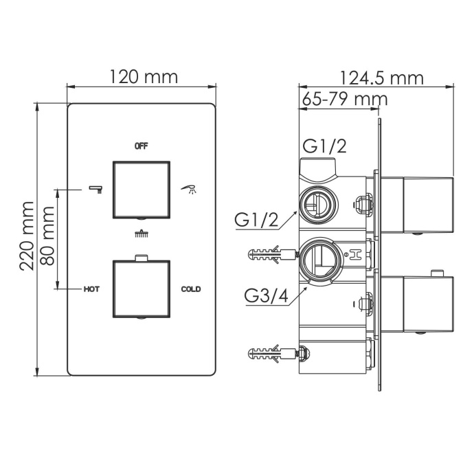 Alme 1544 Thermo Термостатический смеситель для ванны и душа - 2