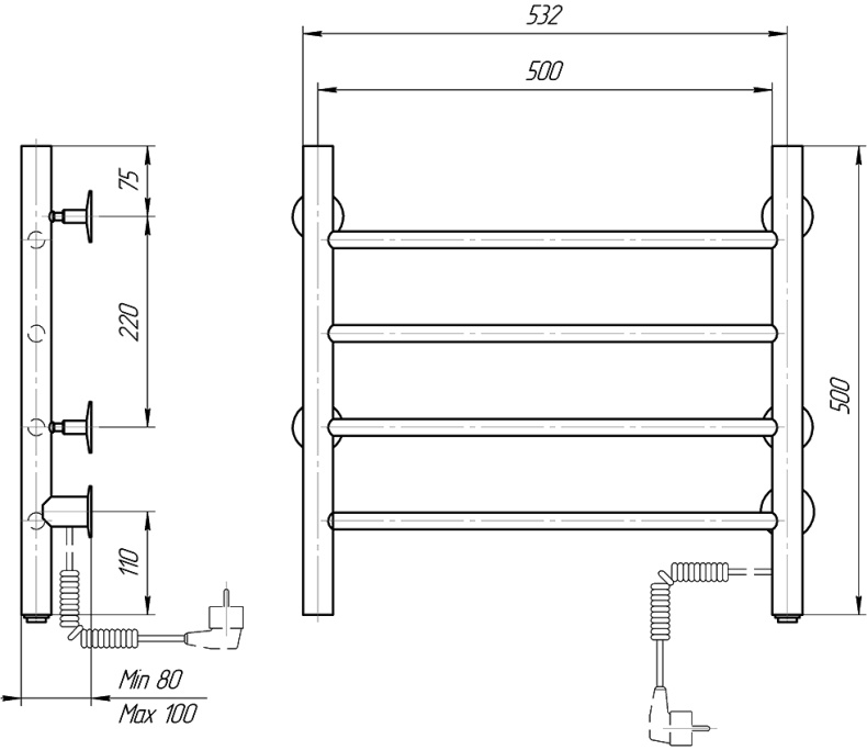 Полотенцесушитель электрический Domoterm Классик DMT 109-4 50x50 ЧРН EK R - 3