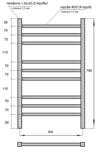 Полотенцесушитель электрический Point Веста 50х80 черный PN70858B - 1