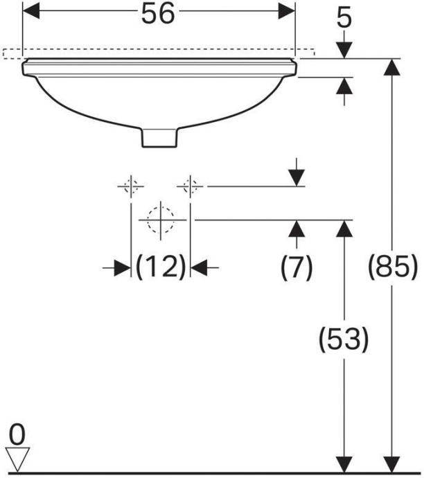 500.752.01.2 VariForm Раковина с установкой под столешницу овальной формы, Т1=50х40 см, без отв. под смеситель, с отв. перелива - 2