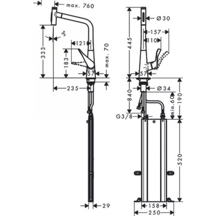 Кухонный смеситель Hansgrohe Metris Select M71 однорычажный, 320, с вытяжным душем, 2jet, sBox, хром 73816000 - 1