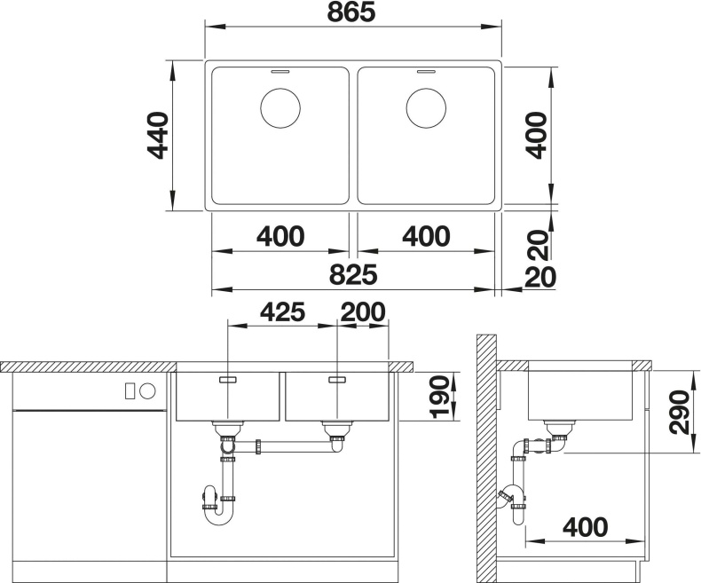 Мойка кухонная Blanco Andano 400/400-U сталь 522987 - 3