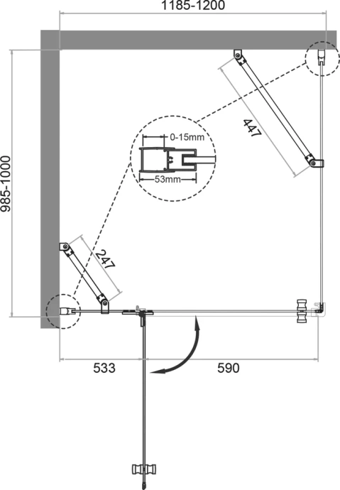 Душевой уголок BelBagno Kraft 120х100 хром  KRAFT-AH-12-120/100-C-Cr-L - 6