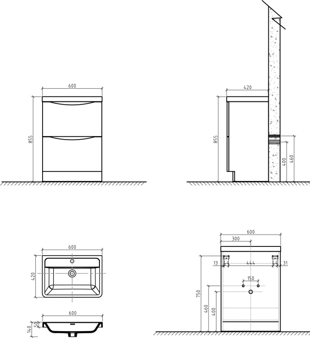 Тумба с раковиной BelBagno Ancona-N 60 rovere more напольная - 5