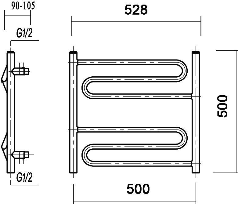 Полотенцесушитель водяной Domoterm Офелия П6 50x50, хром Офелия П6 500x500 - 3