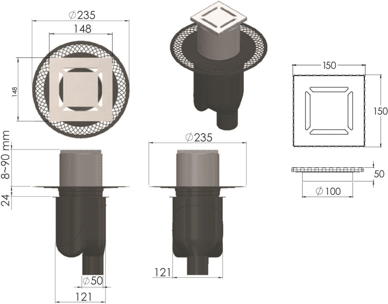 Душевой трап Berges Wasserhaus Platz Norma 15x15 см 090059 - 5