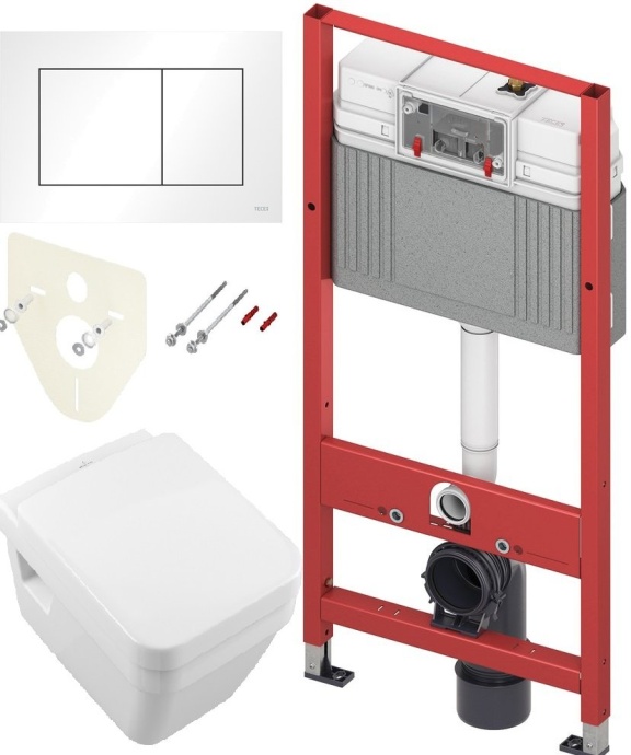 Комплект Система инсталляции для унитазов TECE Base 9400413 4 в 1 с кнопкой смыва + Унитаз подвесной Villeroy & Boch Architectura 5685HR01 alpin - 0