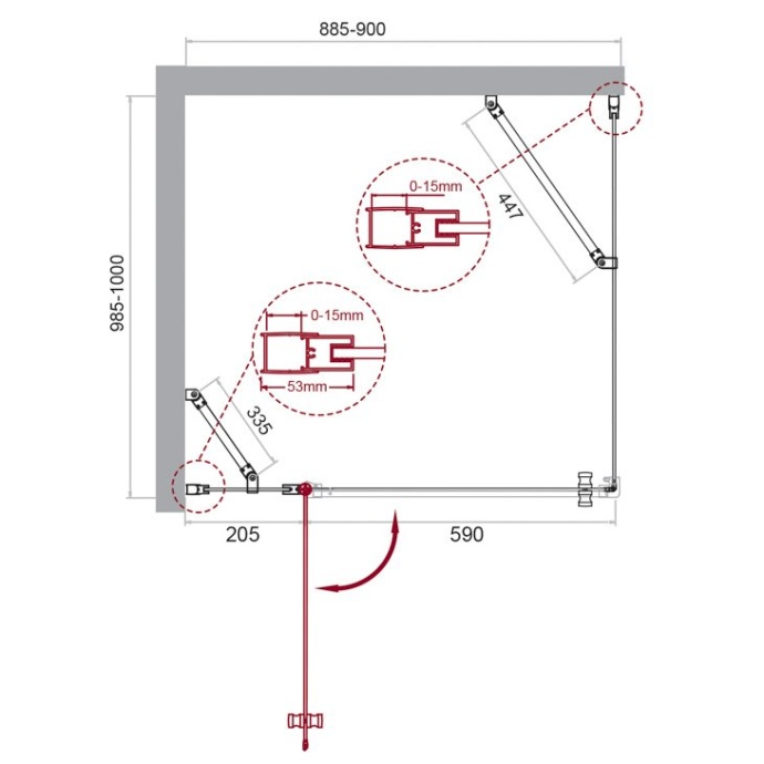 Душевой уголок BelBagno Etna 90х100 хром  ETNA-AH-12-90/100-C-Cr - 6