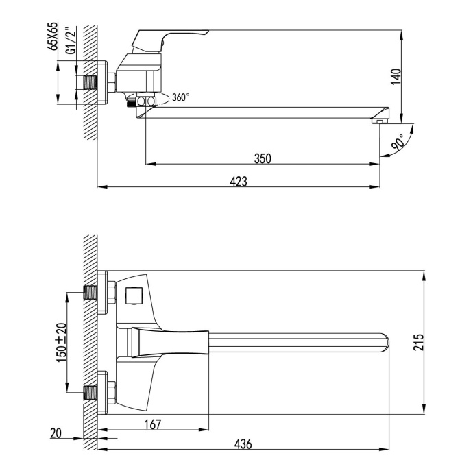 Смеситель для ванны Lemark Unit хром  LM4517C - 1